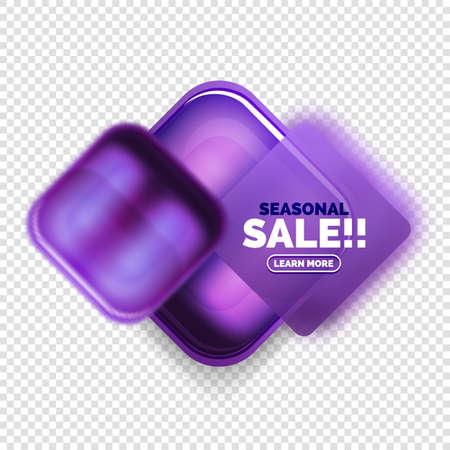 Square shape purple sale button label tag, vector geometric buttons with transparency and blur effectsのイラスト素材