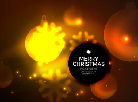 Glowing Christmas ball and snowflakes vector template, holiday winter design, red and orange colorsのイラスト素材