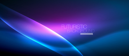 Neon glowing wave, magic energy and light motion background. Vector wallpaper templateのイラスト素材
