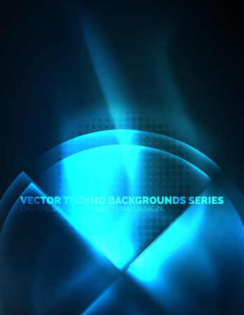 Circular glowing neon shapes, techno background illustration.のイラスト素材