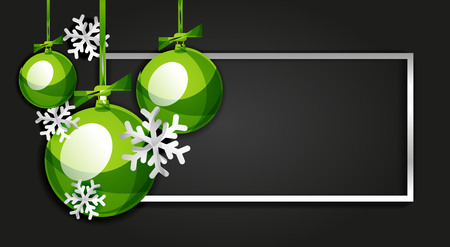 Christmas and New Year banner card, Christmas balls, black illustration.のイラスト素材