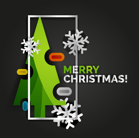 New Year Christmas tree banner, black backgroundのイラスト素材