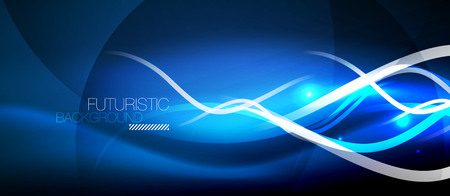 Bright neon lines wave, motion light trail concept, techno modern art, blue colorのイラスト素材