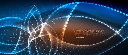 Neon leaves background, green energy conceptのイラスト素材
