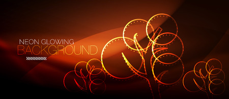 Vector orange neon glowing tree, nature environmental backgroundのイラスト素材