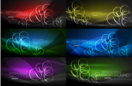 Set of geometric neon tree backgroundsのイラスト素材