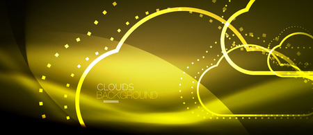Vector yellow cloud computing, storage concept, neon digital backgroundのイラスト素材
