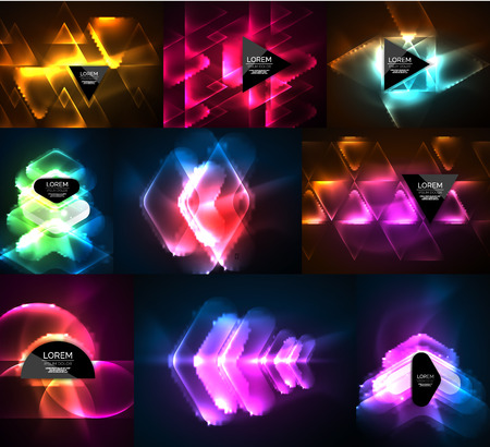 Set of glowing neon light effects digital backgroundsのイラスト素材