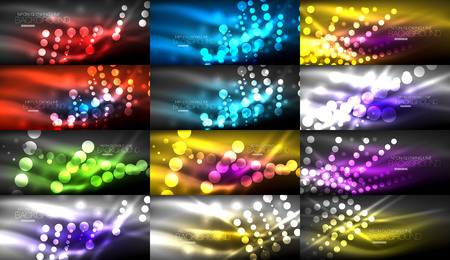 Set of digital circle neon lights abstract backgrounds.のイラスト素材