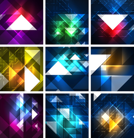 Neon shapes on color dark backgroundsのイラスト素材