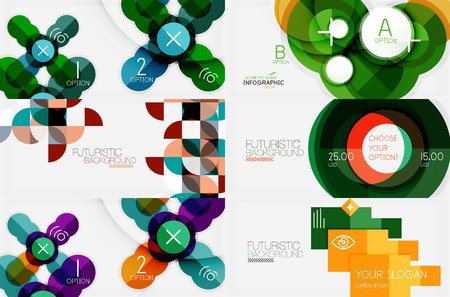 Set of minimalistic geometric banners with triangles and circles and other shapes. Web design or business slogan presentation templatesのイラスト素材