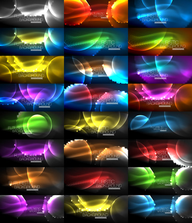 Set of magic neon shape abstract background, shiny light effect template for web banner, business or technology presentation background or elementsのイラスト素材