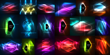 Neon glowing light abstract backgrounds collection, mega set of energy magic concept backgroundsのイラスト素材