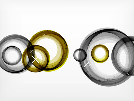 ALternately uneven circles with small ones overlapping on silver and gold colors with white crosses marks.のイラスト素材