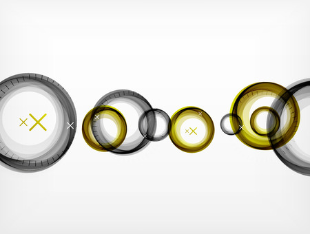 ALternately uneven circles with small ones overlapping on thicker silver and gold colors with white crosses marks.のイラスト素材