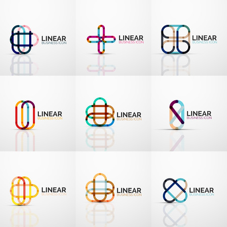Set of abstract flower or star linear icons, thin line geometric flat symbols for business icon design, abstract buttons or emblems.のイラスト素材