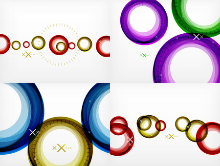 Set of flying abstract circles backdrops, vector geometric backgrounds.のイラスト素材