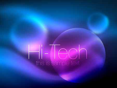 Blurred neon glowing circle, hi-tech modern bubble template, techno glowing glass round shapes or spheres. Geometric abstract backgroundのイラスト素材