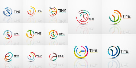 Mega collection of vector abstract logo idea, time concept or clock business icon. Creative logotype design templateのイラスト素材