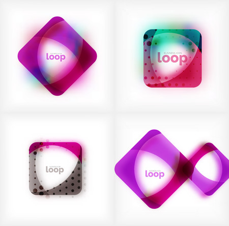 Set of vector square loop business symbols, geometric icons created of waves, with blurred shadowのイラスト素材