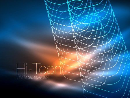 Neon glowing outline squares in darkのイラスト素材