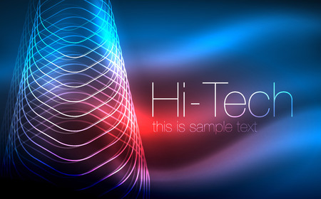 Outline hexagons, glowing geometric shapes, digital techno abstract backgroundのイラスト素材