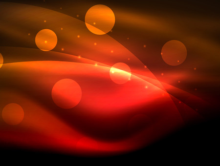 Neon wave background with light effects, curvy lines with glittering and shiny dots, glowing colors in darkness, magic energyのイラスト素材