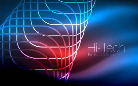 Glowing ellipses dark background, waves and swirl, neon light effect, shiny vector magic effectsのイラスト素材