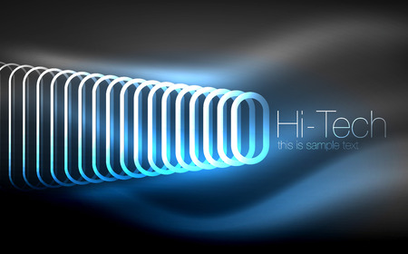 Glowing ellipses dark background, waves and swirl, neon light effect, shiny vector magic effectsのイラスト素材