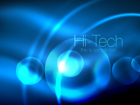 Blurred blue neon glowing circles, hi-tech modern bubble template, techno glowing glass round shapes or spheres. Geometric abstract backgroundのイラスト素材