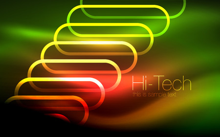 Glowing ellipses dark background, waves and swirl, neon light effect, shiny vector magic effectsのイラスト素材