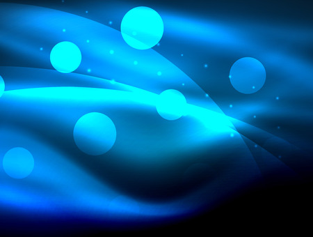 Neon wave background with light effects, curvy lines with glittering and shiny dots, glowing colors in darkness, magic energyのイラスト素材