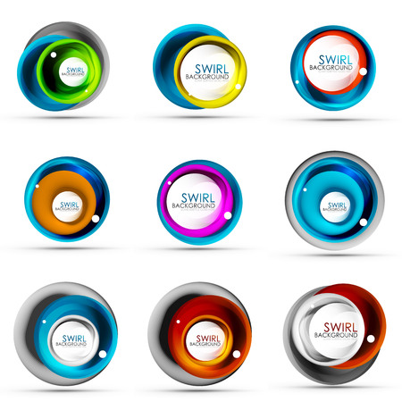 Set of spiral swirl flowing lines 3d vector abstract icon designs. Rotating conceptsのイラスト素材