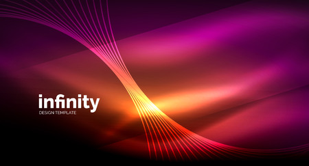 Abstract wave on dark background, shiny glowing neon digital background template.のイラスト素材
