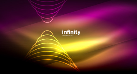 Abstract wave on dark background, shiny glowing neon digital background template.のイラスト素材
