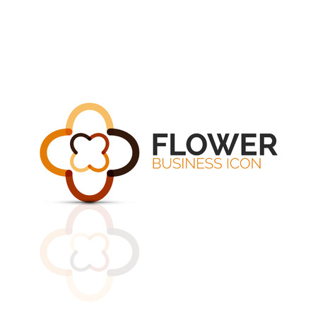Abstract flower or star minimalistic linear icon, thin line geometric flat symbol for business icon design, abstract button or emblem. Vector illustration isolated on white created with color segmentsのイラスト素材