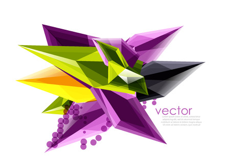 Vector color glass crystals on white background, geometric abstract composition with glass gemstones and copyspace, background templateのイラスト素材