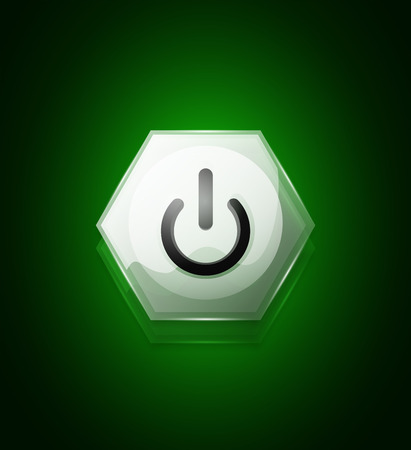 Glass transparent green effect power start button, on off icon, vector UI or app symbol design. Vector illustrationのイラスト素材