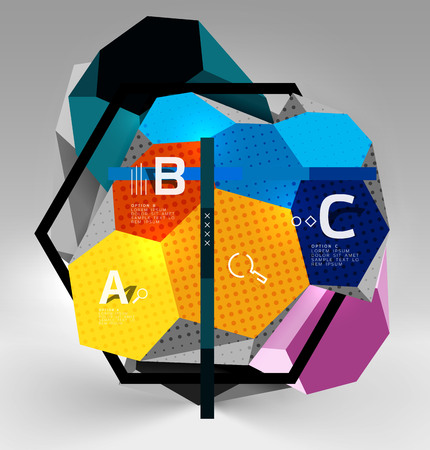 3d hexagon geometric composition, geometric digital abstract background.のイラスト素材