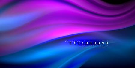 Neon glowing wave, magic energy and light motion background. Vector illustrationのイラスト素材