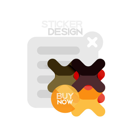 Flat design cross shape geometric sticker icon, paper style design with buy now sample text, for business or web presentation, app or interface buttonsのイラスト素材