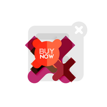 Flat design cross shape geometric sticker icon, paper style design with buy now sample text, for business or web presentation, app or interface buttonsのイラスト素材