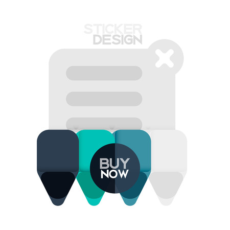 Flat design triangle arrow shape geometric sticker icon, paper style design with buy now sample text, for business or web presentation, app or interface buttons, internet website store bannersのイラスト素材