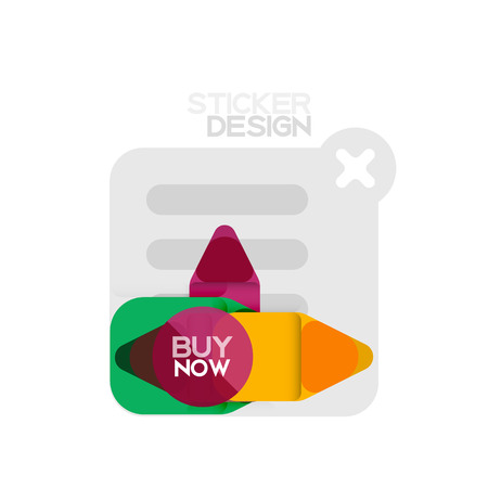 Flat design triangle arrow shape geometric sticker icon, paper style design with buy now sample text, for business or web presentation, app or interface buttons, internet website store bannersのイラスト素材