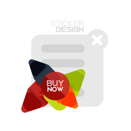 Flat design triangle arrow shape geometric sticker icon, paper style design with buy now sample text, for business or web presentation, app or interface buttons, internet website store bannersのイラスト素材