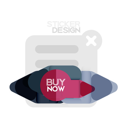 Flat design triangle arrow shape geometric sticker icon, paper style design with buy now sample text, for business or web presentation, app or interface buttons, internet website store bannersのイラスト素材