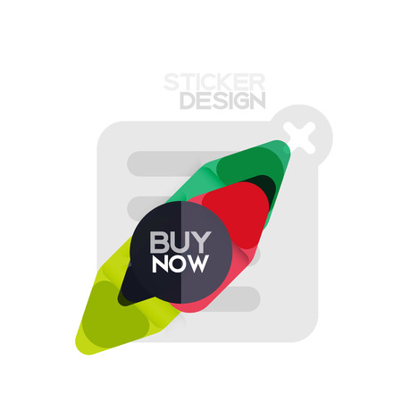 Flat design triangle arrow shape geometric sticker icon, paper style design with buy now sample text, for business or web presentation, app or interface buttons, internet website store bannersのイラスト素材