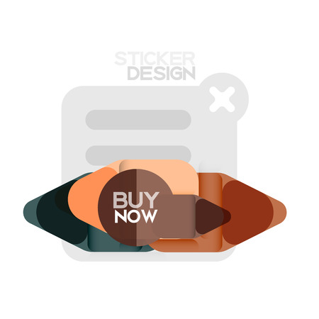 Flat design triangle arrow shape geometric sticker icon, paper style design with buy now sample text, for business or web presentation, app or interface buttons, internet website store bannersのイラスト素材