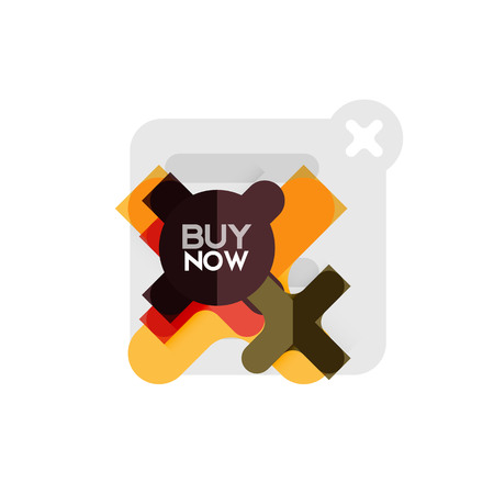 Flat design cross shape geometric sticker icon, paper style design with buy now sample text, for business or web presentation, app or interface buttons, internet website store banners and labelsのイラスト素材