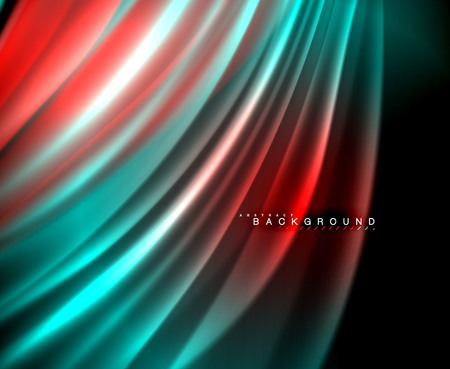 Neon glowing wave, magic energy and light motion background. Vector wallpaper templateのイラスト素材